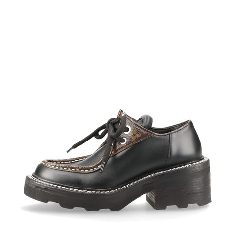 LOUIS VUITTON LV Bobur Line Leather Leather Shoes Size: 34.5 Monogram Low-Cut boots black WS16168