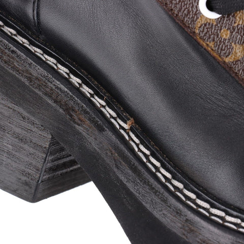 LOUIS VUITTON LV Bobur Line Leather Leather Shoes Size: 34.5 Monogram Low-Cut boots black WS16168
