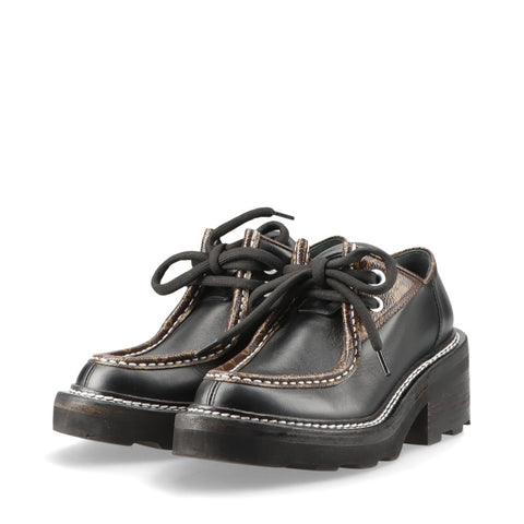 LOUIS VUITTON LV Bobur Line Leather Leather Shoes Size: 34.5 Monogram Low-Cut boots black WS16168