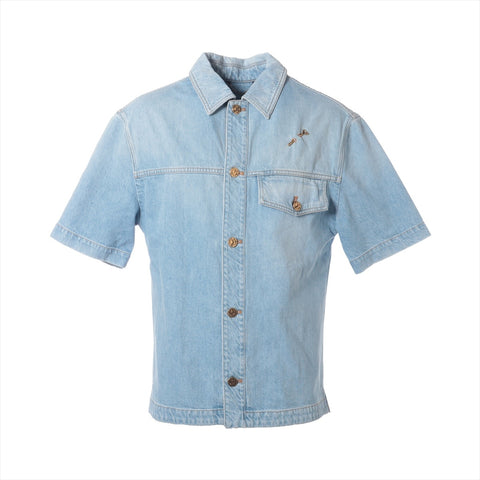 LOUIS VUITTON Small Denim Short Sleeve Shirt 21Stainless Steel Jacket blue WS16171