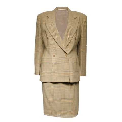 BURBERRY 9AR Check Skirt Wool Set suit Brown WS16179
