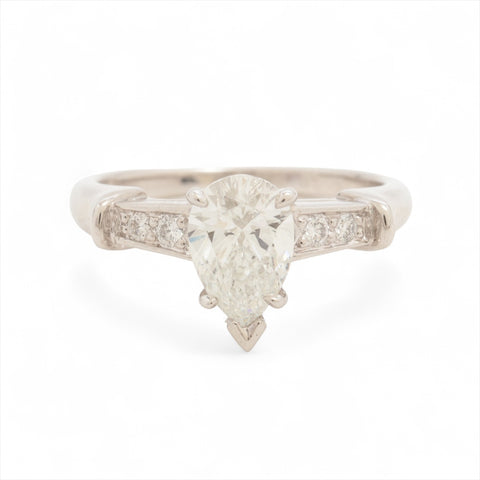 Harry Winston Pt950 Diamond Pear Shape Trist Diamond Size 7 Ring Silver WS16183