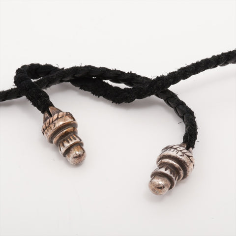 CHROME HEARTS Bale Cross Leather Braid Pendant Top Necklace Silver WS16186