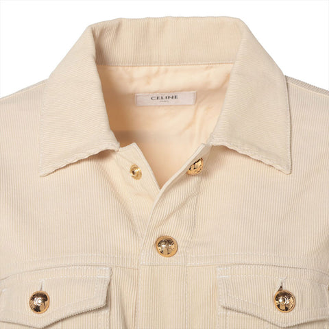 CELINE S Corduroy Triomphe Button Jacket Ivory WS16207