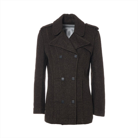 CHANEL 05A 2005 cashmere mohair blend sports line double 38 pea coat Brown WS16213