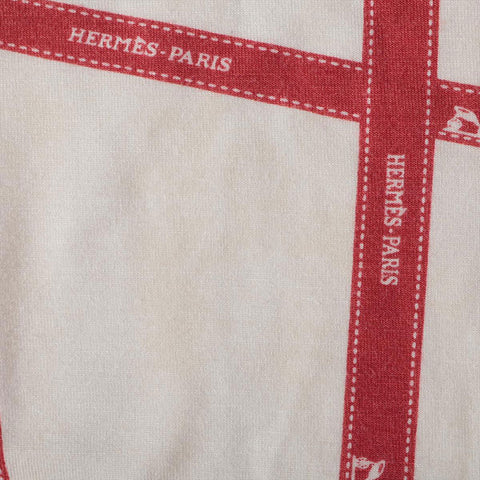 HERMES Large Ribbon Tie, Margiela Period, Rayon Long-sleeved T-shirt Red x white WS16215