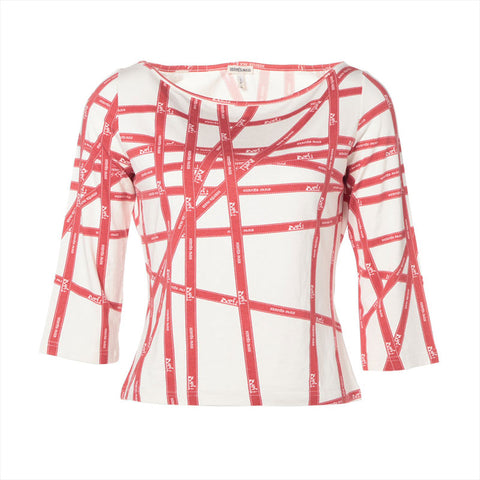 HERMES Large Ribbon Tie, Margiela Period, Rayon Long-sleeved T-shirt Red x white WS16215