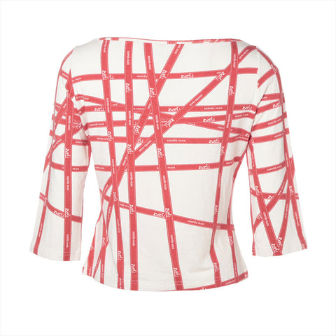 HERMES Large Ribbon Tie, Margiela Period, Rayon Long-sleeved T-shirt Red x white WS16215