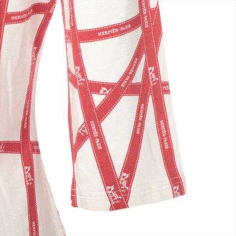 HERMES Large Ribbon Tie, Margiela Period, Rayon Long-sleeved T-shirt Red x white WS16215