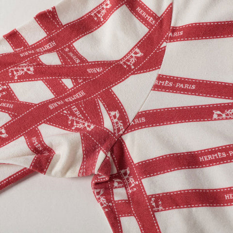 HERMES Large Ribbon Tie, Margiela Period, Rayon Long-sleeved T-shirt Red x white WS16215