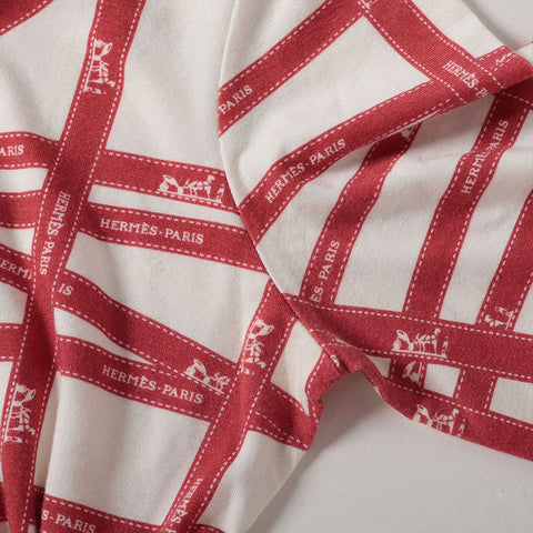 HERMES Large Ribbon Tie, Margiela Period, Rayon Long-sleeved T-shirt Red x white WS16215