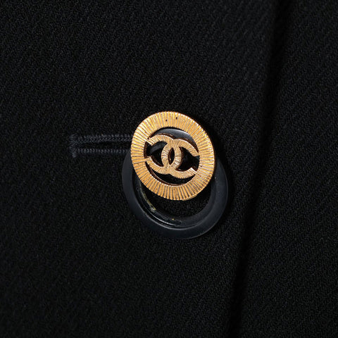 CHANEL 1991 COCO Mark Button Set Skirt Wool Size 40 setup black WS16220