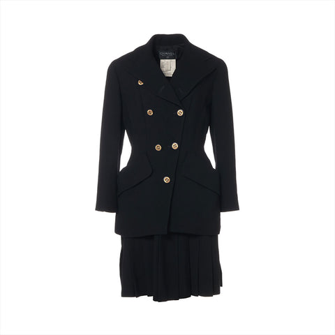 CHANEL 1991 COCO Mark Button Set Skirt Wool Size 40 setup black WS16220