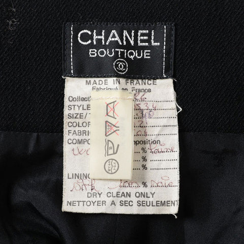 CHANEL 1991 COCO Mark Button Set Skirt Wool Size 40 setup black WS16220