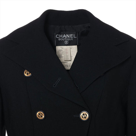 CHANEL 1991 COCO Mark Button Set Skirt Wool Size 40 setup black WS16220
