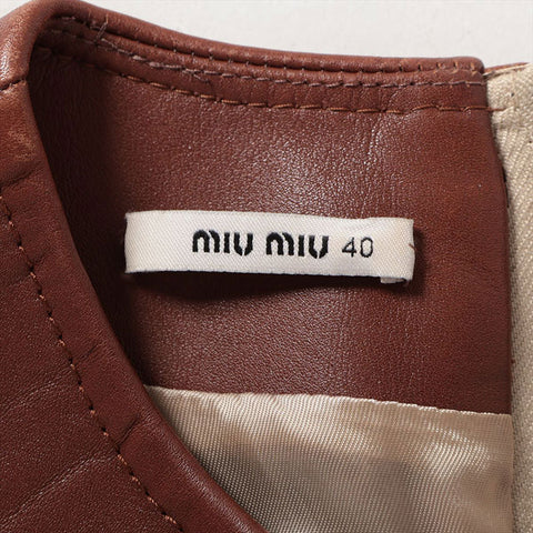 Miu Miu 2014 All-over Print Sleeveless Wool and Leather Shirt Size 40 one piece Brown WS16223