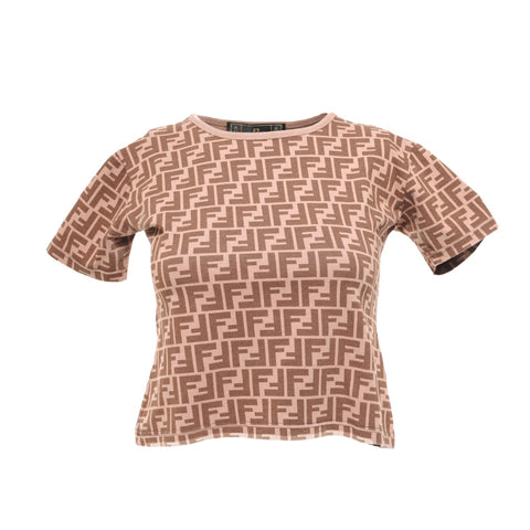 FENDI Zucchino cotton Short sleeve T-shirt Brown WS16226