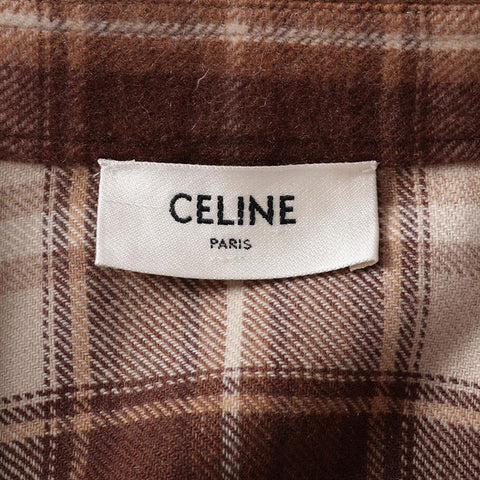 CELINE Cashmere flannel shirt with Triomphe embroidered logo Long sleeve shirt Brown WS16231
