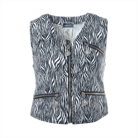 VERSACE Cotton Zebra Pattern 10 Sleeveless Medusa Top Vest black WS16238