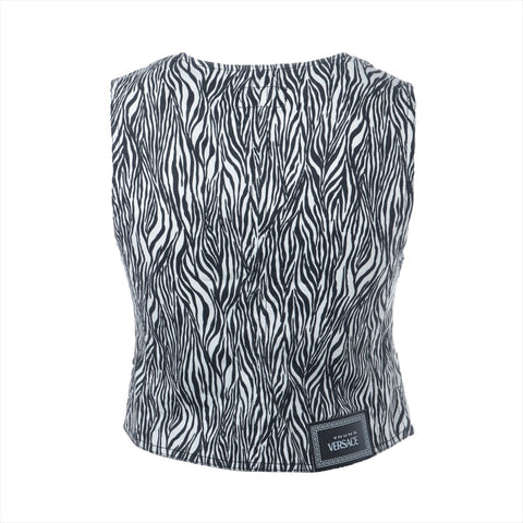VERSACE Cotton Zebra Pattern 10 Sleeveless Medusa Top Vest black WS16238