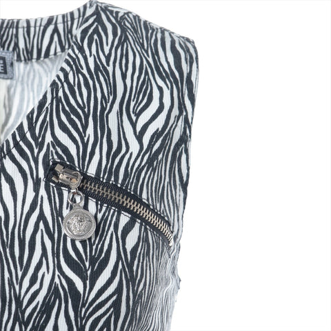 VERSACE Cotton Zebra Pattern 10 Sleeveless Medusa Top Vest black WS16238