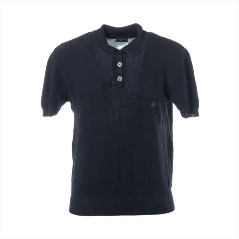 CHANEL Silk Knit COCO Button Polo Shirt 01P 2001 Short sleeve shirt black WS16243