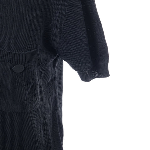 CHANEL Silk Knit COCO Button Polo Shirt 01P 2001 Short sleeve shirt black WS16243