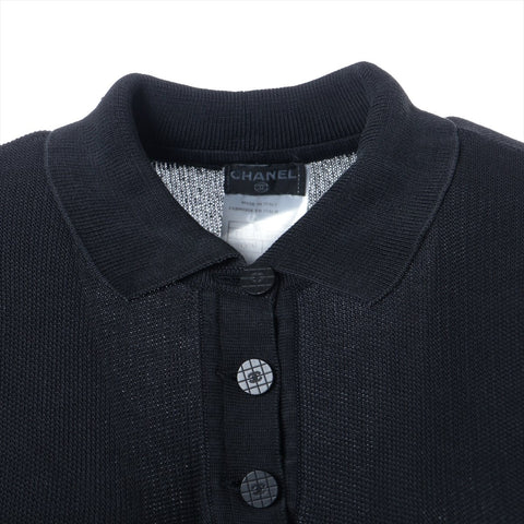 CHANEL Silk Knit COCO Button Polo Shirt 01P 2001 Short sleeve shirt black WS16243