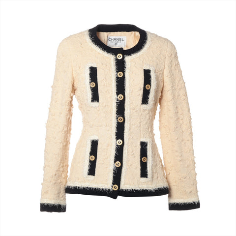 CHANEL Single collarless tweed 94A 1994 Jacket Ivory WS16249