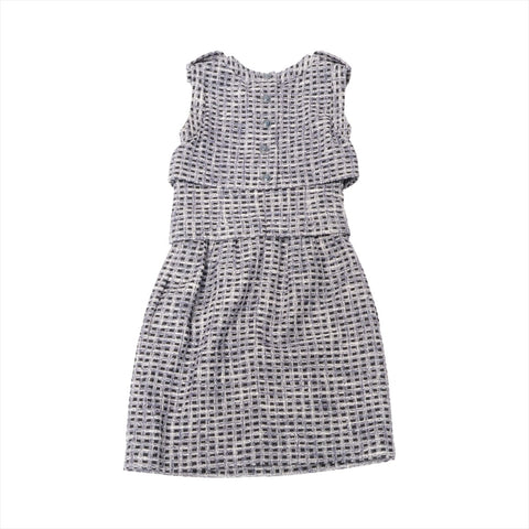 CHANEL Tweed sleeveless jacket size 34 with COCO Mark buttons one piece blue WS16250