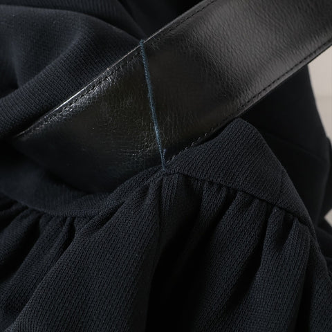 CHANEL Wool suit with short sleeves and skirt, size 95A, 1995, size 38 setup Navy WS16252