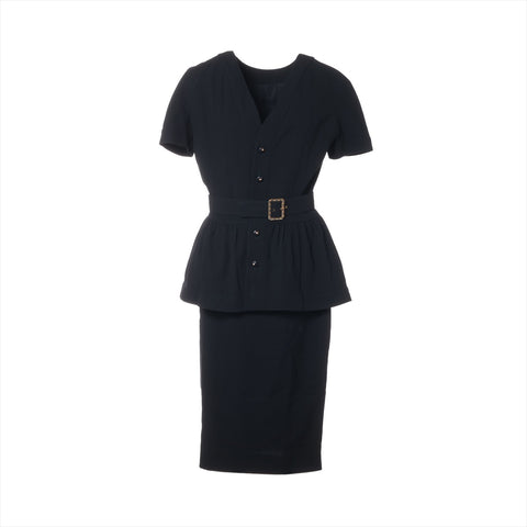 CHANEL Wool suit with short sleeves and skirt, size 95A, 1995, size 38 setup Navy WS16252
