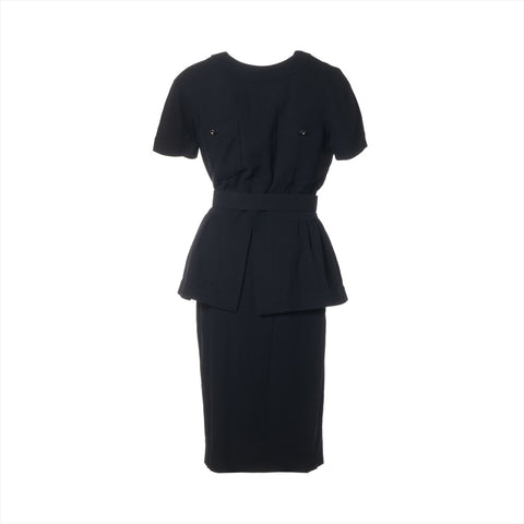 CHANEL Wool suit with short sleeves and skirt, size 95A, 1995, size 38 setup Navy WS16252