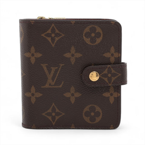LOUIS VUITTON 2001 Monogram Compact Zip Bifold Wallet Brown WS16294