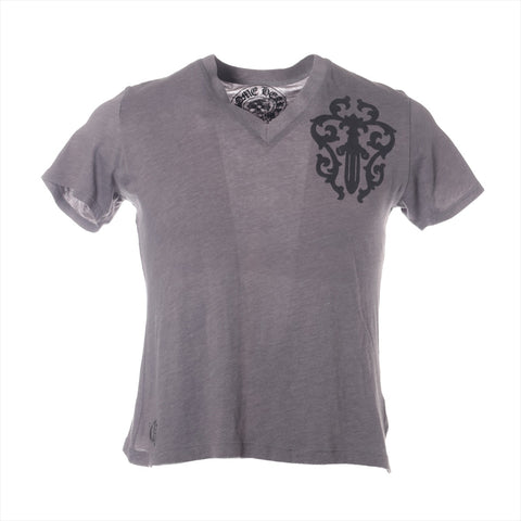 CHROME HEARTS Cotton V-neck printed cross Short sleeve T-shirt gray WS16304