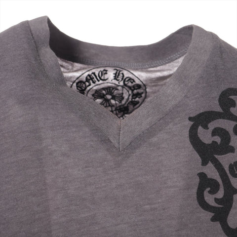 CHROME HEARTS Cotton V-neck printed cross Short sleeve T-shirt gray WS16304