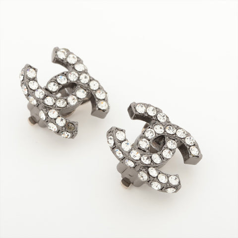 CHANEL 03A 2003 Rhinestone COCO Mark Earring Silver WS16307