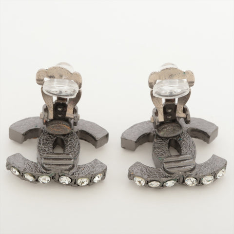 CHANEL 03A 2003 Rhinestone COCO Mark Earring Silver WS16307