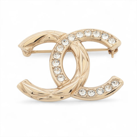 CHANEL B19A 2019 COCO Mark Matelasse Rhinestone Brooch gold WS16309