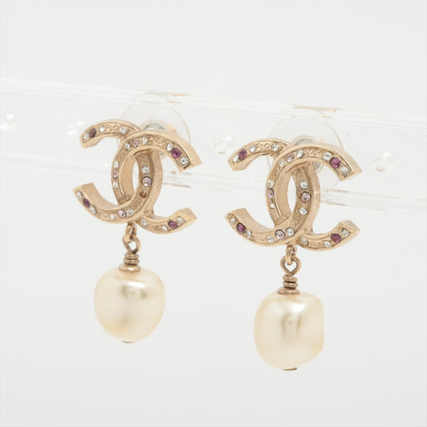 CHANEL B12A 2012 COCO Mark Pearl Drop Pierce gold WS16314