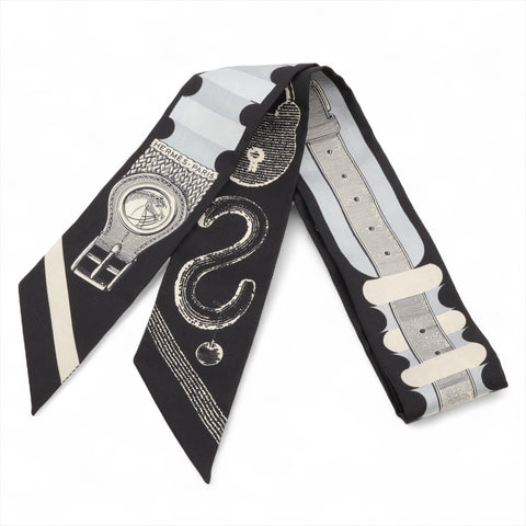 HERMES Twilly Silk Bride-a-Brick scarf black WS16324