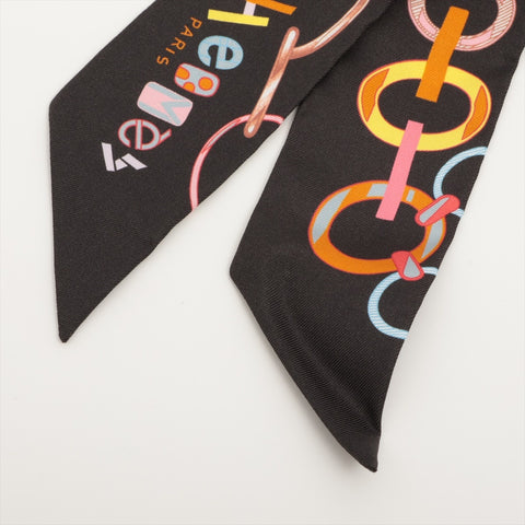 HERMES Do Re Boucles Silk Twilly scarf black WS16325