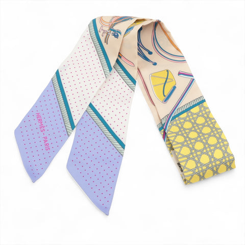 HERMES Les Voitures a Transformation Silk Twilly scarf Yellow x purple WS16327