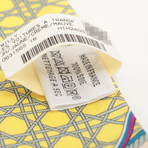 HERMES Les Voitures a Transformation Silk Twilly scarf Yellow x purple WS16327