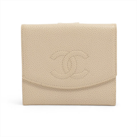 CHANEL No. 7 2002-2003 Caviar Skin COCO Mark Tri-fold wallet white WS16332