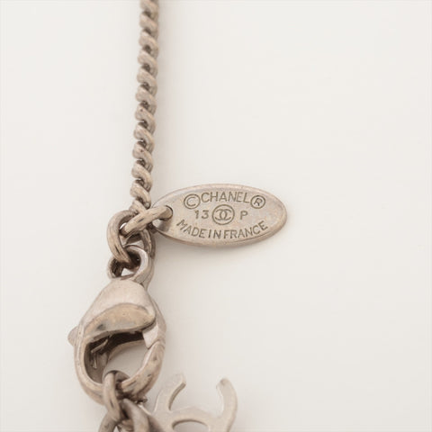 CHANEL 13P 2013 Round Pearl COCO Mark Necklace Silverx pink WS16345