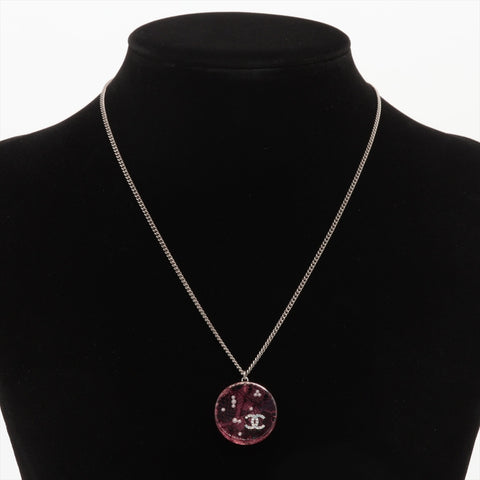 CHANEL 13P 2013 Round Pearl COCO Mark Necklace Silverx pink WS16345