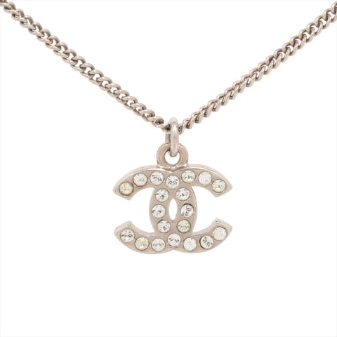 CHANEL 10V 2010 COCO Mark Rhinestone Necklace Silver WS16346