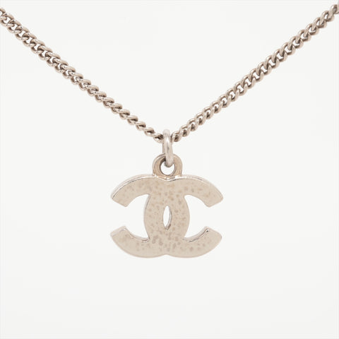 CHANEL 10V 2010 COCO Mark Rhinestone Necklace Silver WS16346