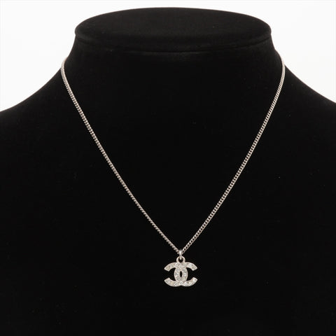 CHANEL 10V 2010 COCO Mark Rhinestone Necklace Silver WS16346